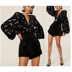 Bronx And Bronco black Maria Velvet V neck Romper Size Small